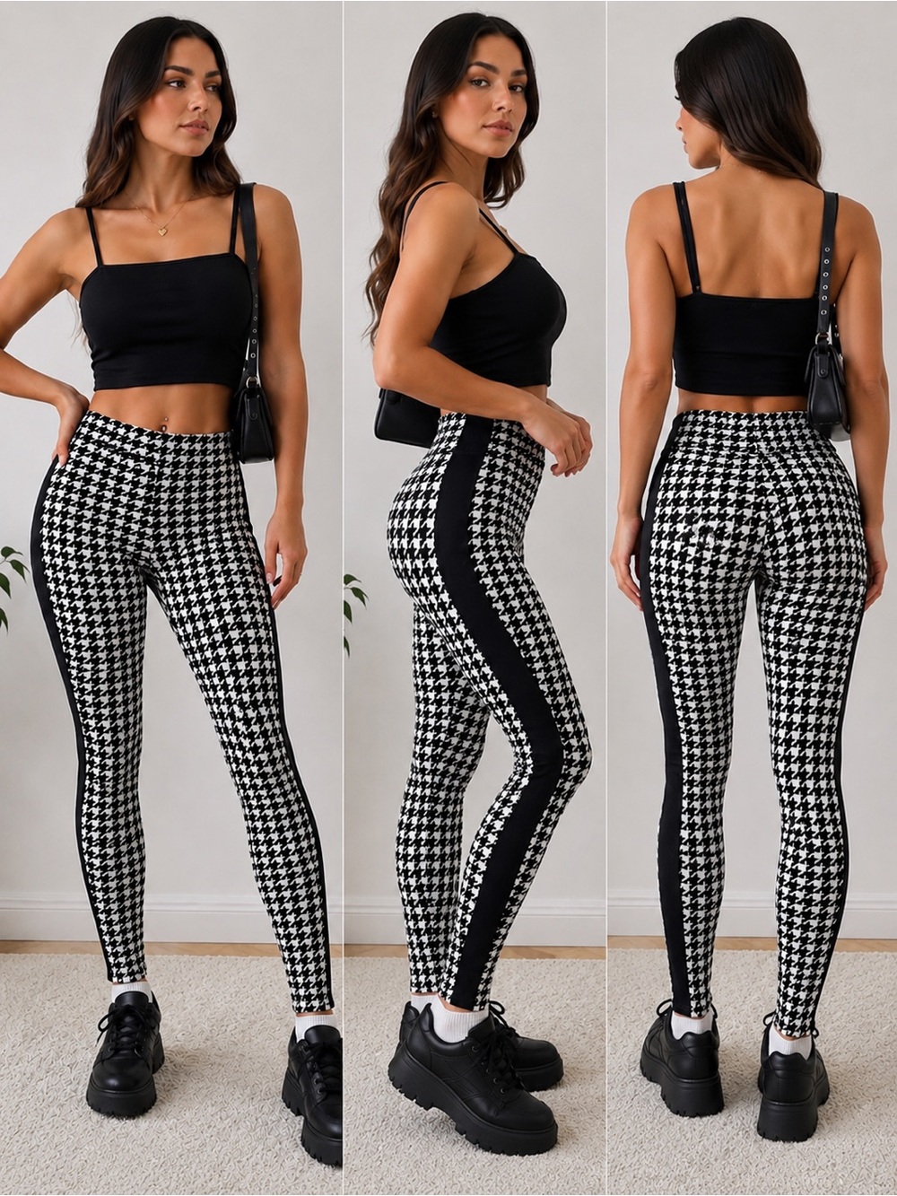 Houndstooth Side Stripe Leggings NWOT Size M